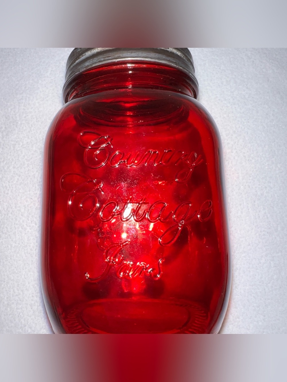 Cottagecore Red Floral Country Farmhouse Glass Flower Vase Jar With flower frog